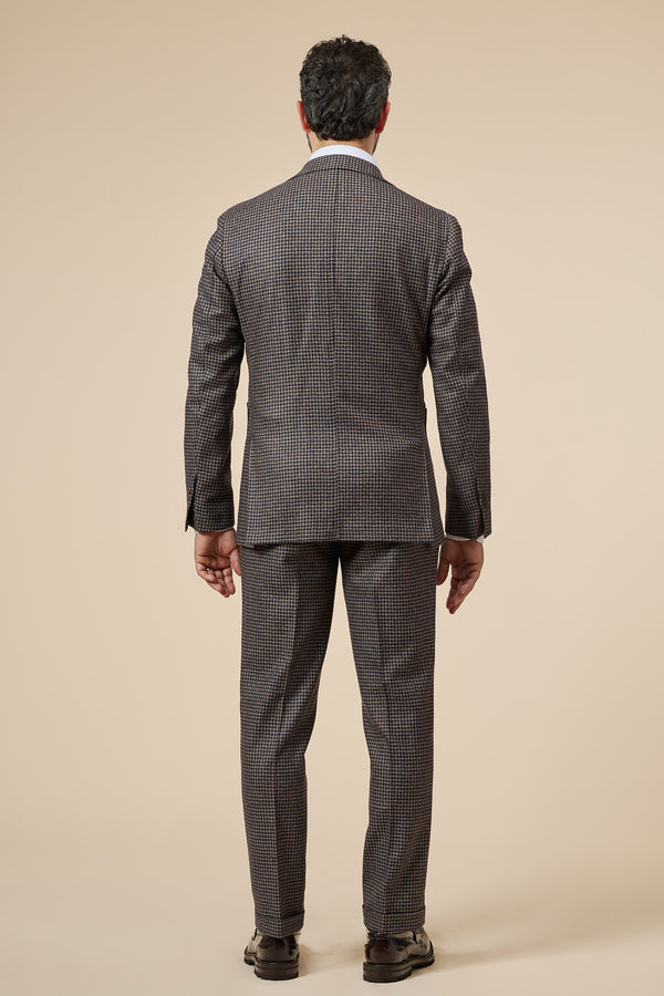 Houndstooth Cashmere Two Button Suit Tan