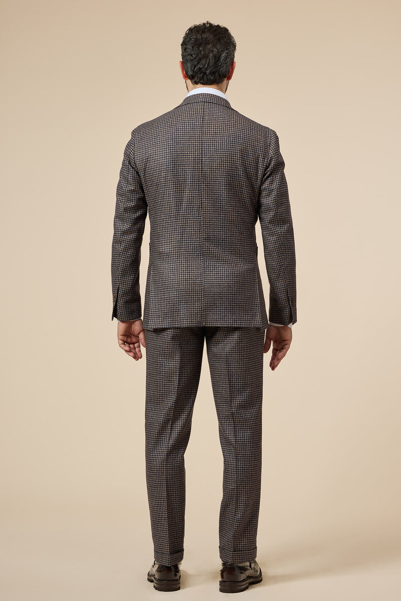 Houndstooth Cashmere Two Button Suit Tan