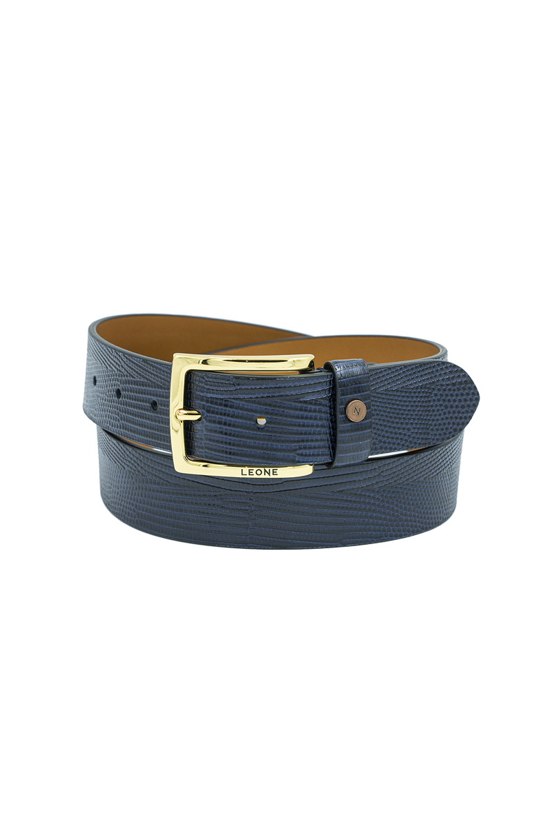 Blue Reptile Stamped Gold Buckle