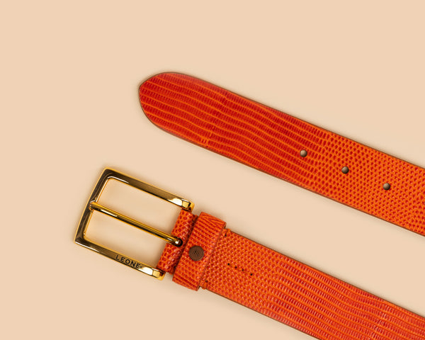 Orange Reptile Stamped Gold Buckle